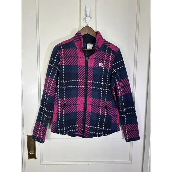 The North Face Plaid Full Zip Fleece Jacket Womens Size Large Pink Blue Outdoor - Picture 1 of 8